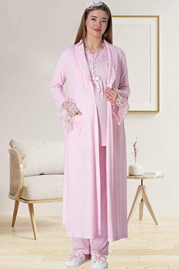Mecit Pijama Maternity 2-Piece Pajamas Set - 80% Cotton and 20% Viscose, Long Morning Gown, Rubber Waist Adjustable
