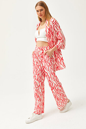 Olalook Women's Fuchsia Top Kimono Bottom Pocket Trousers Set TKM-19000276