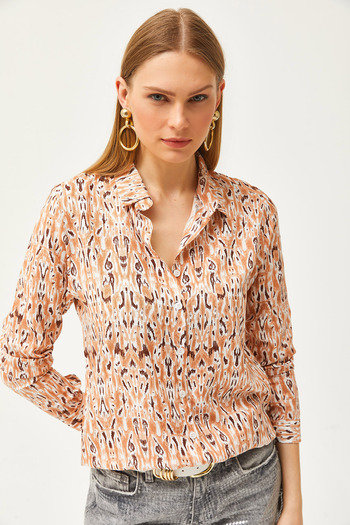 Olalook Women's Cinnamon Patterned Woven Viscose Shirt GML-19001190