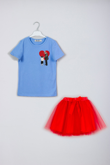 MYADA New Season Heart Detailed Ataturk Printed Skirt T-Shirt Combo Set
