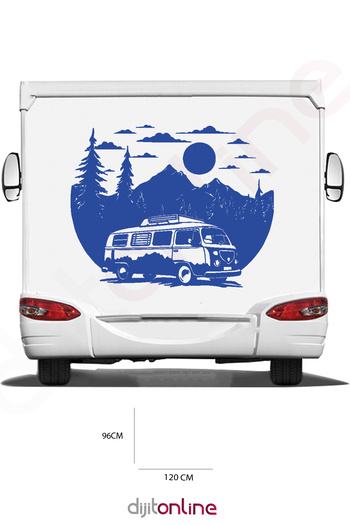 Dijitonline Autocolant Munte Caravană - Autocolant Pădure și Soare - 120x96 Cm