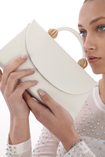womenacs White Color Evening Dress Women's Bag with Cover, Hand-held and Long Strap (Chain Strap)