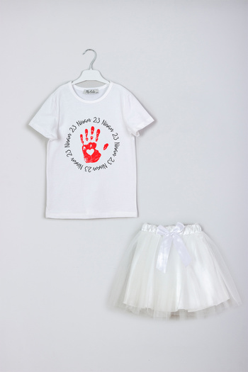 MYADA 23 April Written Children's Hand Printed Skirt T-shirt Combination Set