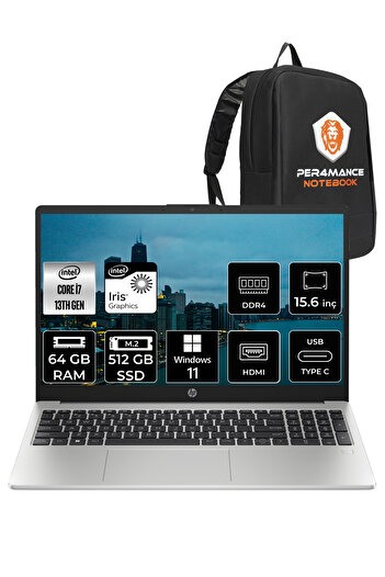 HP 250 G10 Intel Core i7 1355U 64GB RAM 512GB SSD 15.6'' FHD W11HOME 8A541EA & PER4 ÇANTA
