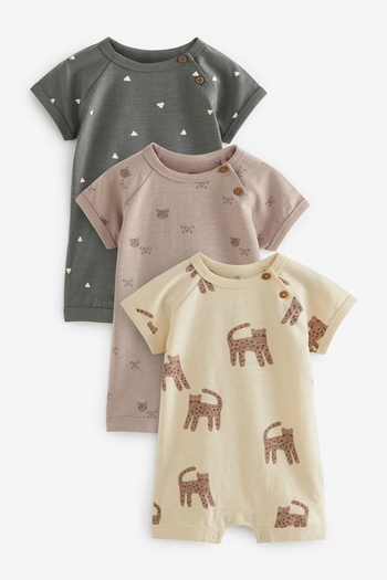 Next Baby 100% Cotton Brown Cheetah Patterned 3 Piece Romper Set
