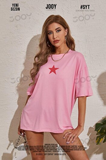Jooy Company Μπλουζάκι Star Printed Pink Oversize