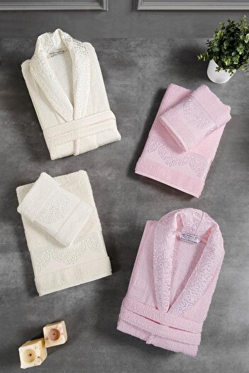 Mürdüm Home 10 Piece Boxed Jacquard Patterned Bathrobe Set Bathrobe Set Dowry Set