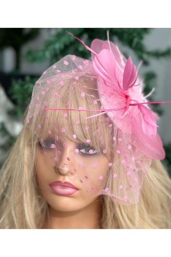 QUEEN AKSESUAR Vintage Design - Pink Tulle and Furry Hat, Women's and Children's Invitation Veil Hair Accessory