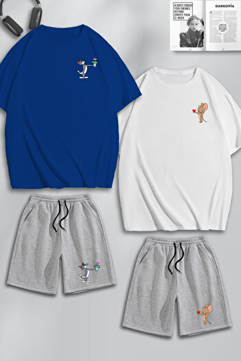 macklin Unisex Γυναικείες Ανδρικές λουλουδένιες μπλούζες και σορτς με στάμπα για ερωτευμένο ζευγάρι