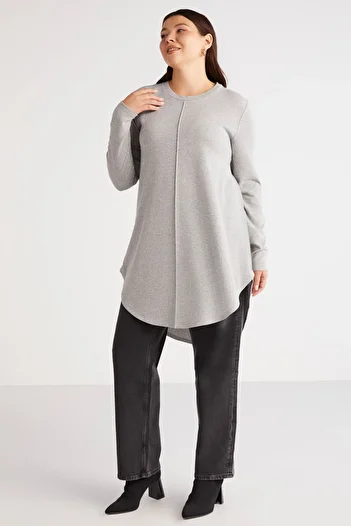 ETHIQUET Lılıthbb Women's - Asymmetrical Cut and Ribbed Knitwear Blouse, Grimelange Plus Size