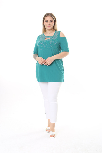 XL Modam WOMEN'S LARGE SIZE LYCRAL STONE GREEN TUNIC