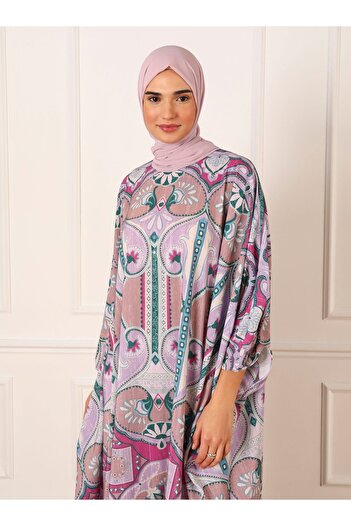 Refka Ethnic Patterned Satin Ferace - Fuchsia - Refka