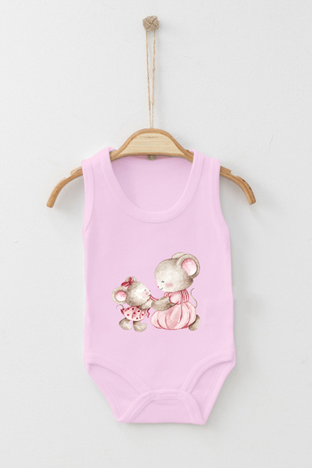 ADABEBEK Cute Mouse Family Printed Strap Snap-On Bodysuit