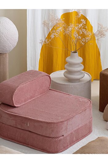 S Home Design Concept Lotus Fitilli Berjer Katlanan Açılan Yataklı Yer Minderi, Gül Kurusu