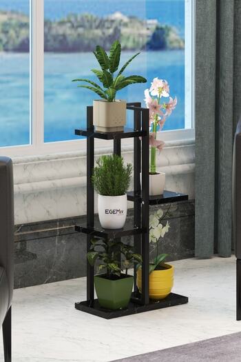 EGEMEV Çiçeklik Dekoratif Saksılık Ahşap Saksılık Dekoratif 5 Bölmeli Metal Çiçeklik Saksı Standı