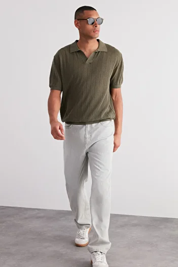 Trendyol Collection Short Sleeve Polo Neck Khaki Knitwear T-Shirt - Limited Edition Tmnss23Po00024