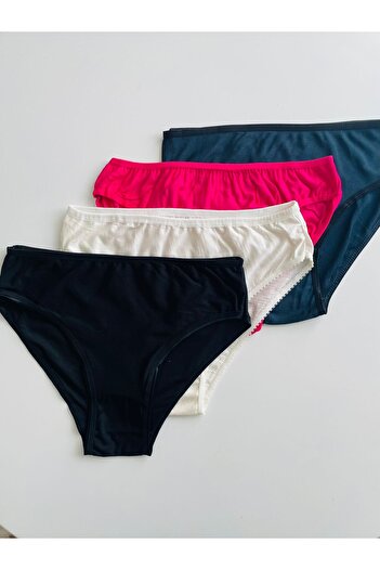 FineKids Kadın Külot 4'lü Karışık Renk Pamuklu Bikini Külot