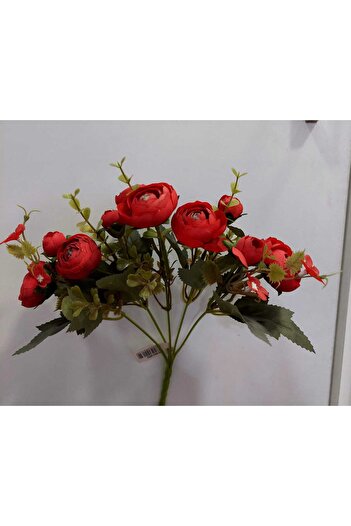 esdekor Artificial Red Green Leafy Flower 30cm Acem Wedding Flower Plant Home Decoration Bunch 1Pcs