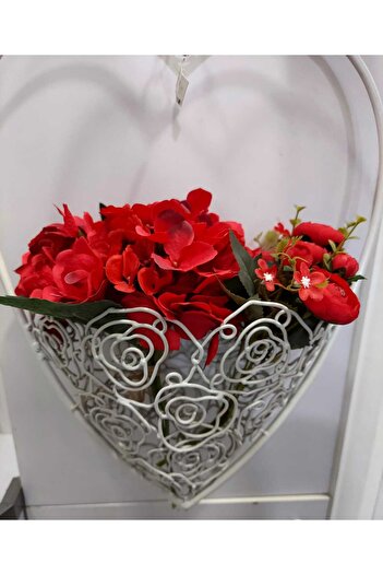 esdekor Artificial Red Green Leafy Flower 30cm Acem Wedding Flower Plant Home Decoration Bunch 1Pcs