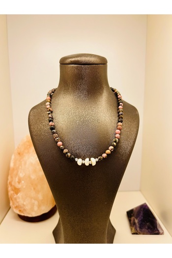 Luna Pearl Detailed Rhodonite Natural Stone Necklace
