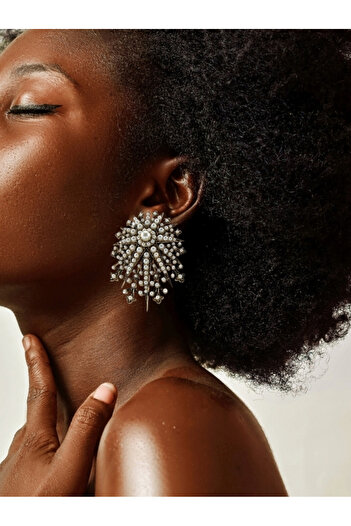 FAYRA ACCESSORIES Pearl Embroidered Polar Star Earrings