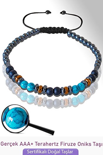 Tesbih Atölyesi Certified AAA+ Real Terahertz - Turquoise Stone Bracelet - Adjustable