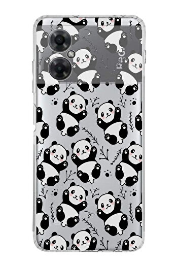 PrintiFy Xiaomi Redmi Note 11R Compatible Camera Protected Panda Design Transparent Silicone Case