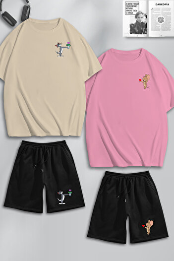 macklin Unisex Γυναικείες Ανδρικές λουλουδένιες μπλούζες και σορτς με στάμπα για ερωτευμένο ζευγάρι