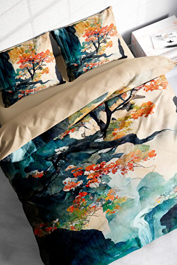 MonoHome Kıng Sıze %100 Pamuk Saten Çift Kişilik Nevresim Takımı Fantasy River 220x240cm