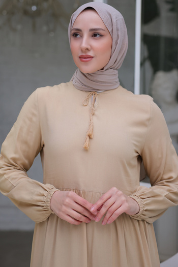 benguen 8232 Collar String Dress Stone Color