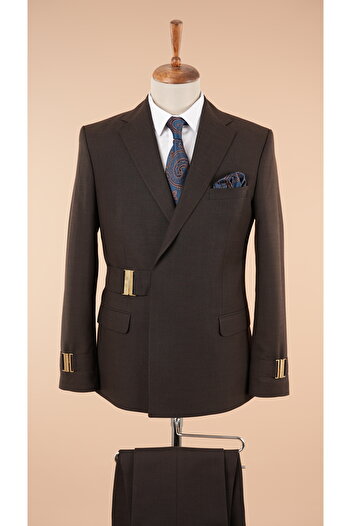 LONATOLİA Чоловічий костюм з пряжкою, італійський стиль, slim fit, піджак, брюки - гіркий кави