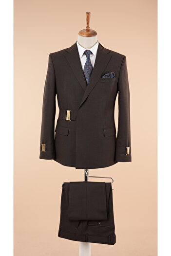 LONATOLİA Чоловічий костюм з пряжкою, італійський стиль, slim fit, піджак, брюки - гіркий кави