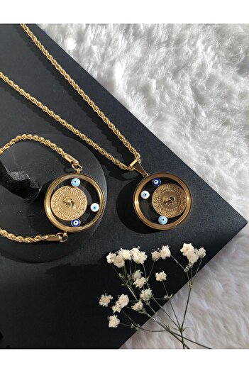 HA WEL ACCESSORY ÇELİK AÇILABİLİR CAM ÇEYREKLİ BURGU BİLEKLİK VE 60CM KOLYE SETİ İKİLİ TAKIM