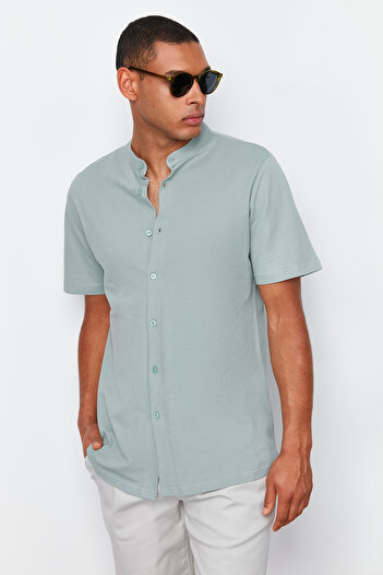 Trendyol Collection Mint Slim Fit Knitted Pique Summer πουκάμισο - Κυρίαρχο γιακά, κοντομάνικο TMNSS22GO0025