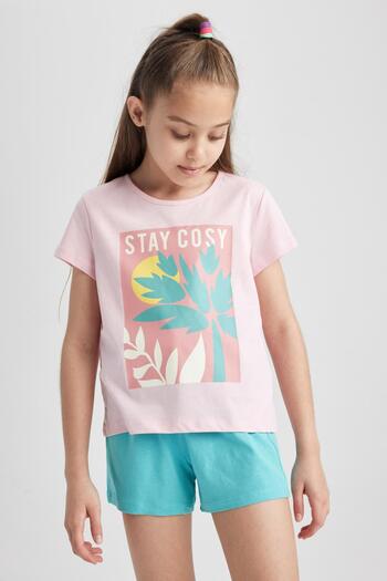 DeFacto Kız Çocuk Baskılı Kısa Kollu Şortlu Pijama Takımı A1600a823sm