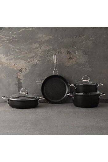Nehir Galaxy Titanium - 7 Piece Black Pot and Pan Set