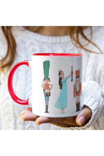 PEKSHOP Red Mug with Nutcracker Tale Design Inside and Handle as a New Year's Gift
