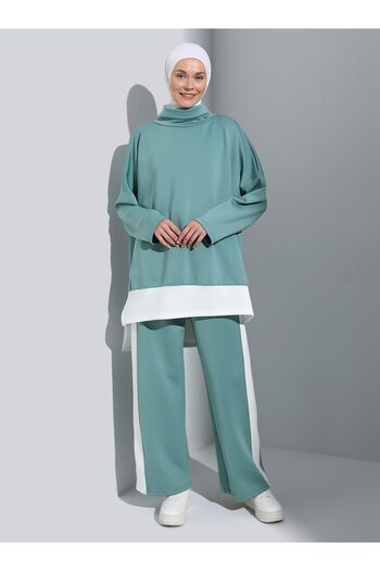 Benin Scuba Color Blocked High Collar Set - Çağla - Benin