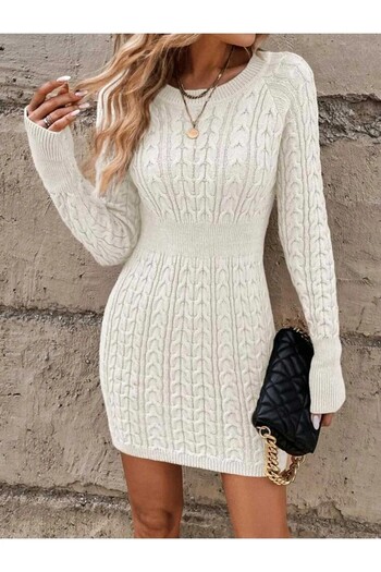 DRESSY CL Πλεκτό Μοντέλο Μαλλιών Ελαστική Μέση Μοντέλο Πλεκτό Φόρεμα με λαιμόκοψη