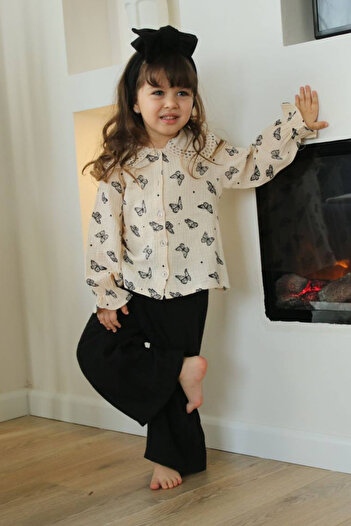 Tarz Çocuk Butterfly Printed Girl's Top and Bottom Set