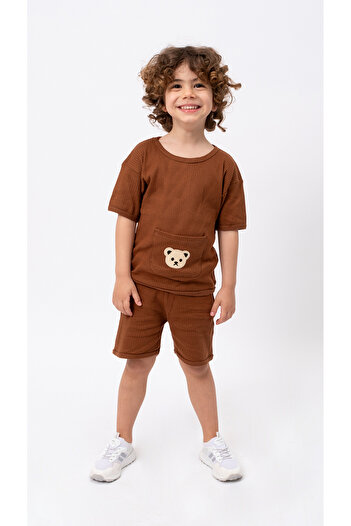 Bubito Cotton Summer Baby Kids Shorts Set with Bear Pocket Image - Brown