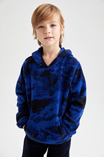 DeFacto Erkek Çocuk Kapüşonlu Desenli Fleto Cepli Polar Sweatshirt Y1662a622wn