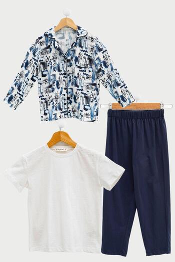 for you kids 3-Piece T-shirt Trousers Ecru Pajama Set