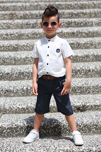 Mnk Baby&Kids Linen Shirt Woven Trousers Belted Boy Suit Mnk4306 Ecru