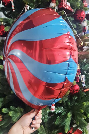 PEKSHOP Kırmızı Şeker Balon Yuvarlak Yılbaşı Folyo Balon 45cm