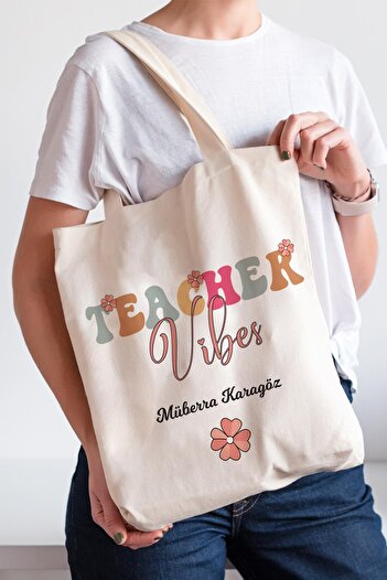 PEKSHOP Подарунок для вчителя з іменним принтом на полотняній сумці Teacher Vibes