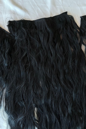 TAKIŞTIR Isıya Dayanıklı Yıkanabilir Yarımay ÇıtÇıt Saç 1#Siyah-Dalgalı-60Cm-110 Gr+2 Adet YanÇıtÇıtSaç
