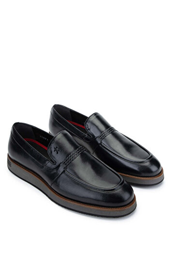 Tamer Tanca Genuine Leather Black Men's Loafer Shoes
