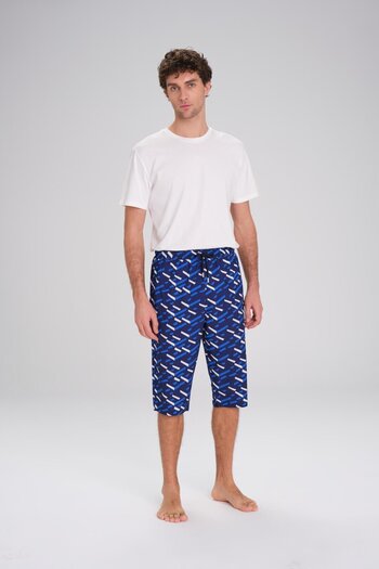 Haşema Navy Blue Patterned Long Men's Pool and Sea Shorts - 24-18