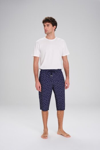 Haşema Patterned Navy Blue Long Men's Pool and Sea Shorts 24-15